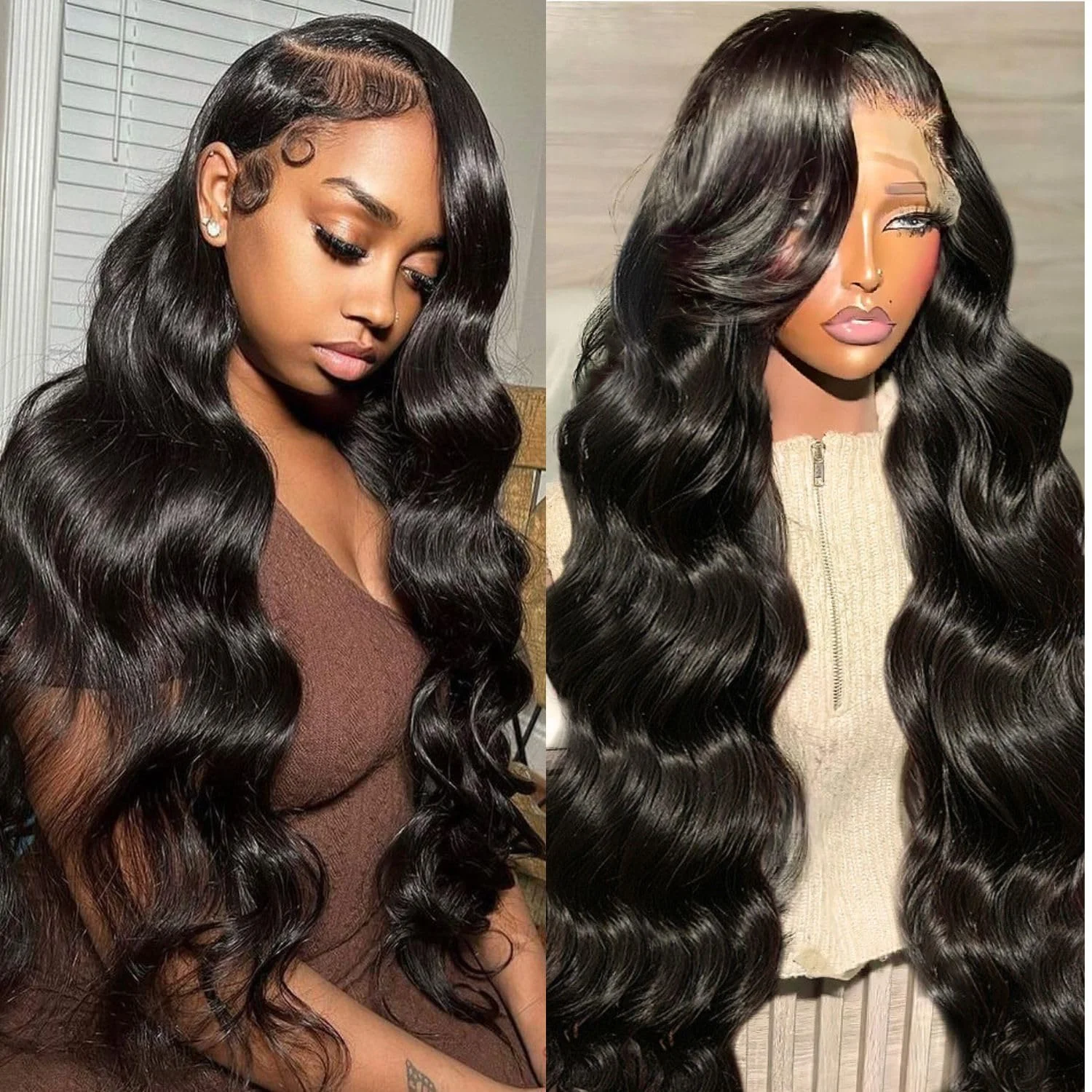 40 Inch Body Wave Wigs 100% Human Hair Wig 13x6 HD Lace Frontal Wig 13x4 Pre Plucked Human Hair Wigs  250 Density 5x5 Glueless HD Lace Front Wig Ready to Go Lace Frontal for Women Natural Black Brazilian