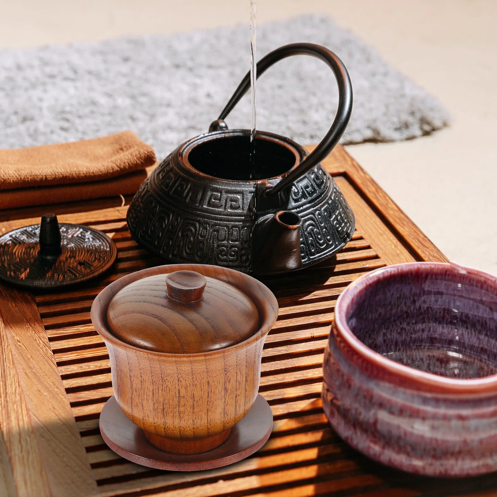 

Wooden Traditional Chinese Cup Cup Teaware Practical Lid Bowl Tea Home Traditional Tea Bowl Office Use