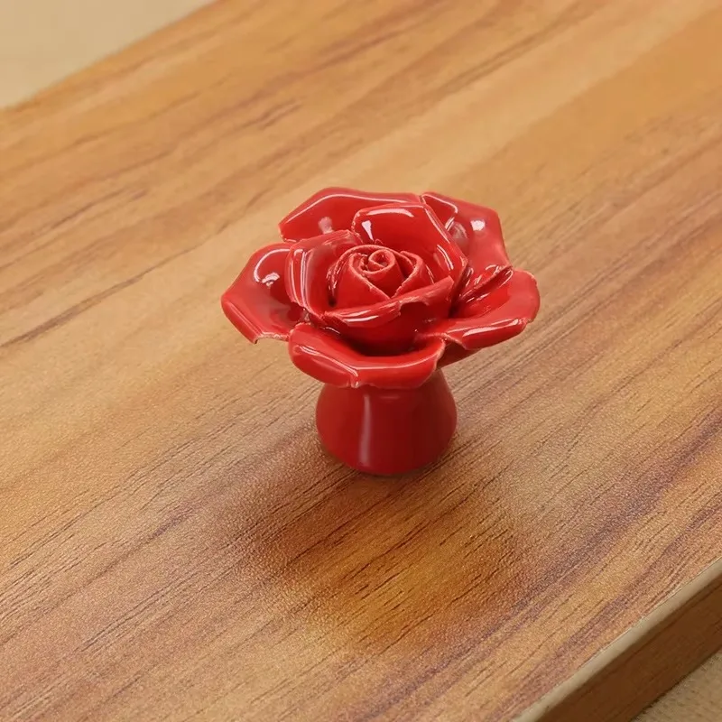 Fashion Furniture Handles Hardware Ceramic Flower Rose Drawer Knobs Rural Cabinet Cupboard  41mm Diameter 34mm Height