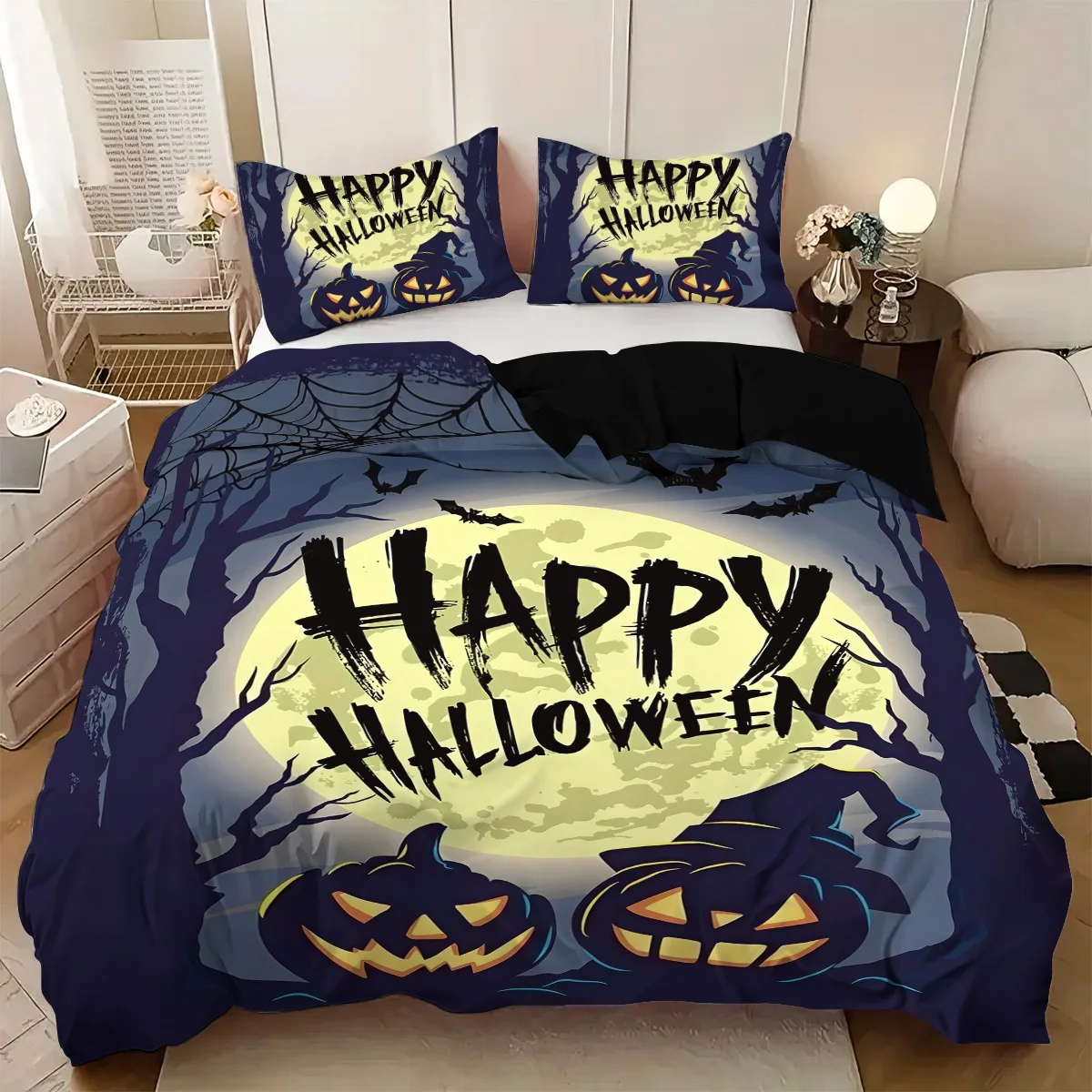 Bettwäsche-Set mit Halloween-Motiv, 3D-gedrucktes Bettbezug-Set, hautfreundlich, für Einzelbett, Doppelbett, Halloween-Dekor, Bettbezug-Set – Detail 6