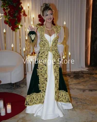 Customized  White Black Women's Prom Dresses Gold Lace Applique Evening Gowns Traditional Kosovo Albanian