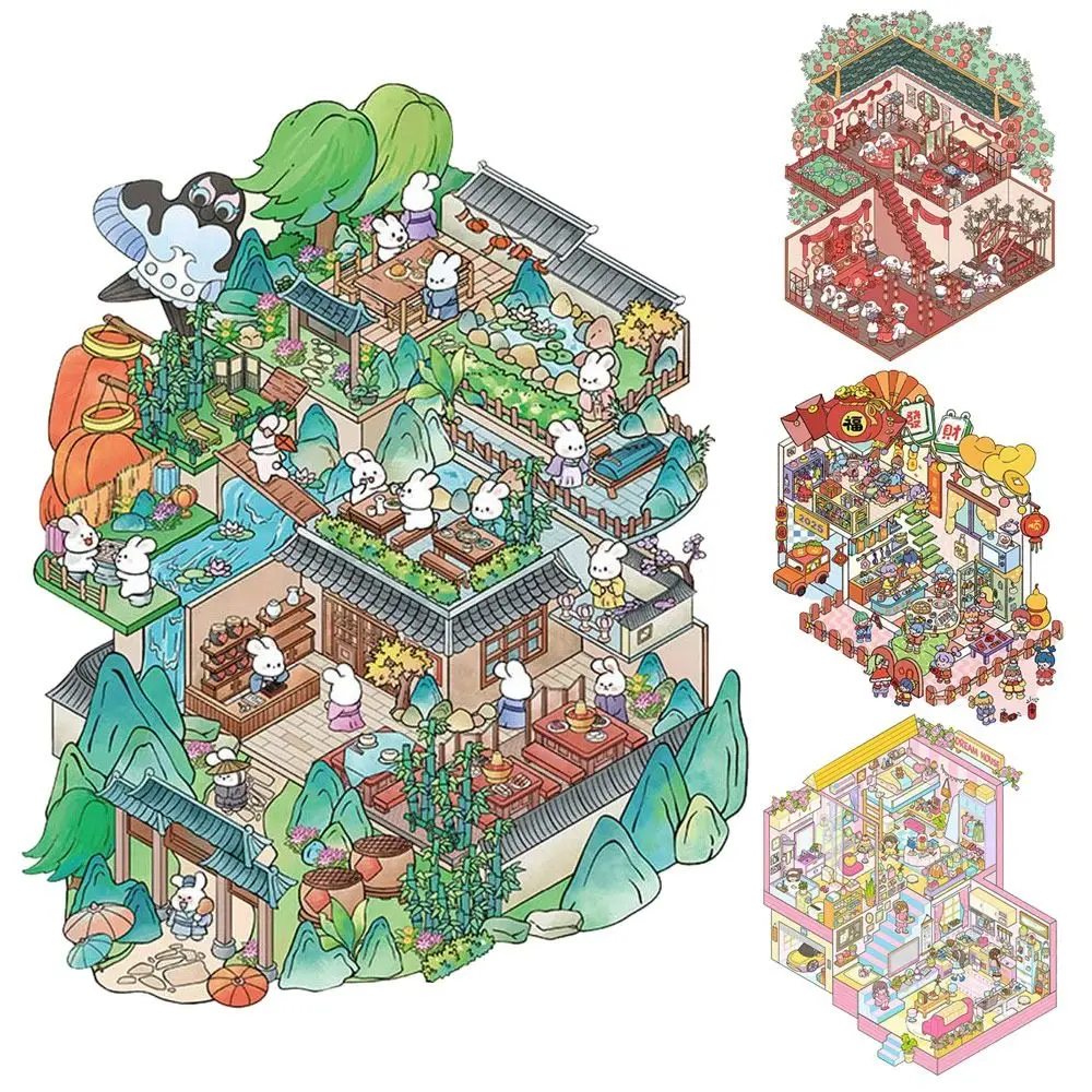 

Cartoon 3D Miniature Scene 3D Stickers DIY Multi Style Visual Stacking Sticker Capybara Butter Bear Landscape Stickers