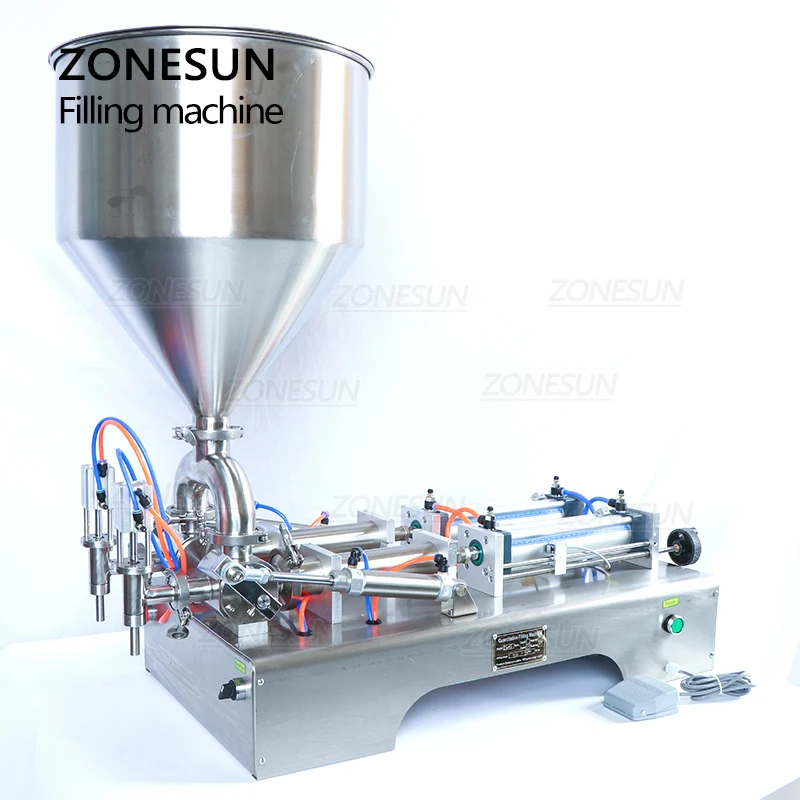 ZONESUN ZS-GY2 Semi-automatic Double Nozzles Paste Liquid Cream Honey Beverage Juice Filling Machine Pneumatic Oil Bottle Filler