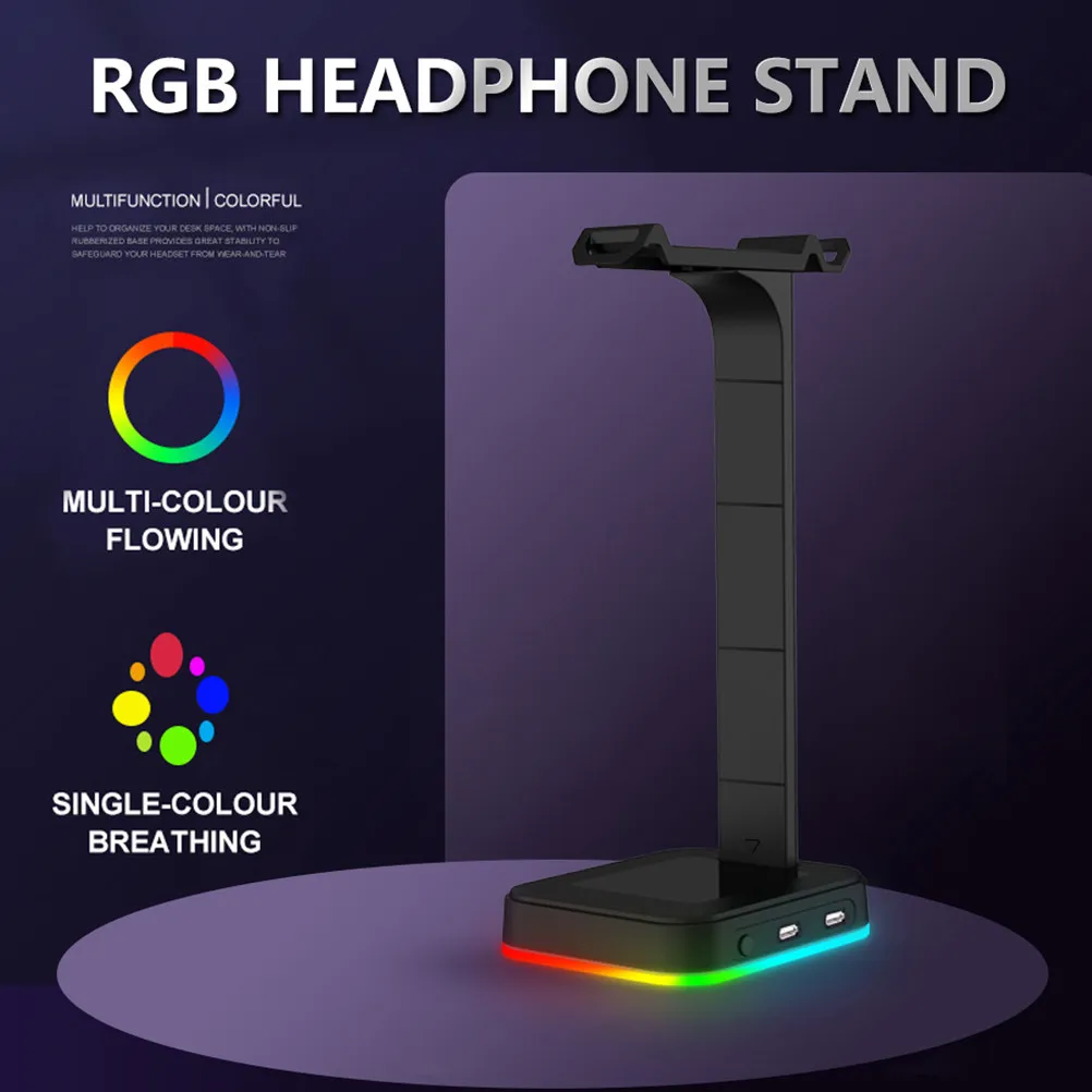 Desktop Headset Holder Stand Rgb Adjustable Lighting USB Hub Transfer Nonslip Base Heightened Bracket for Over Ear