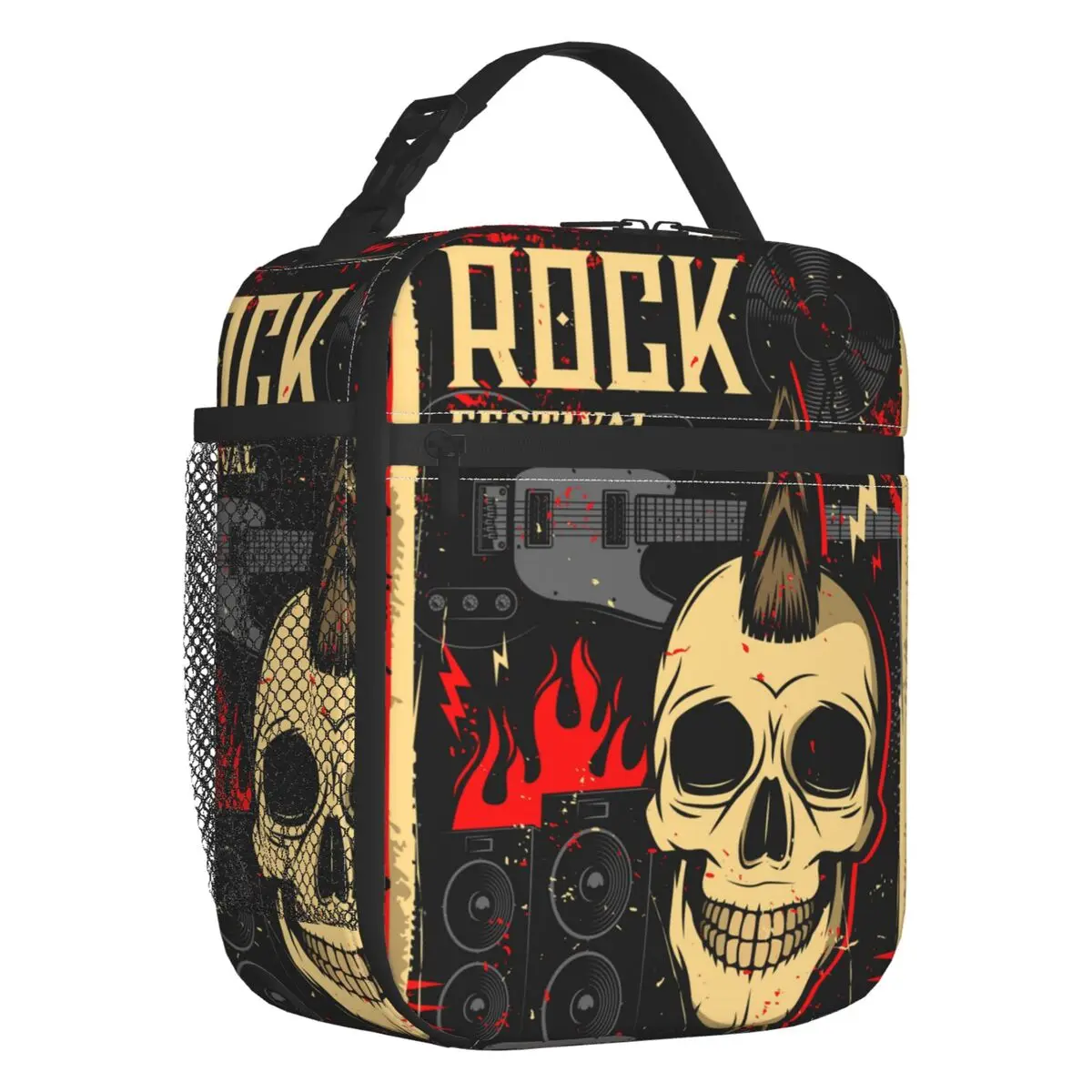 

Retro Skull Guitar Rock Insulated Lunch Bag for Women Resuable Heavy Metal Punk Music Thermal Cooler Bento Box Work School