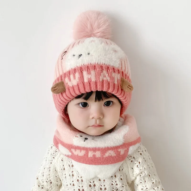 Baby Hat Winter New Cute Dinosaur Knitted Beanies Cap+Scarf 2pcs Infant Toddler Warm Thicken Hooded Hats Cartoon Children Sets