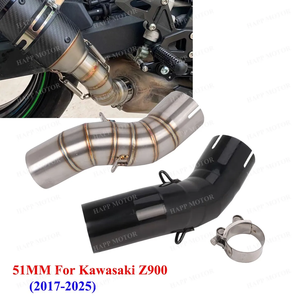 

For Kawasaki Z900 2017-2025 Motorcycle Exhaust 51mm Middle Link Pipe Stainless Slip On Z900 Exhaust