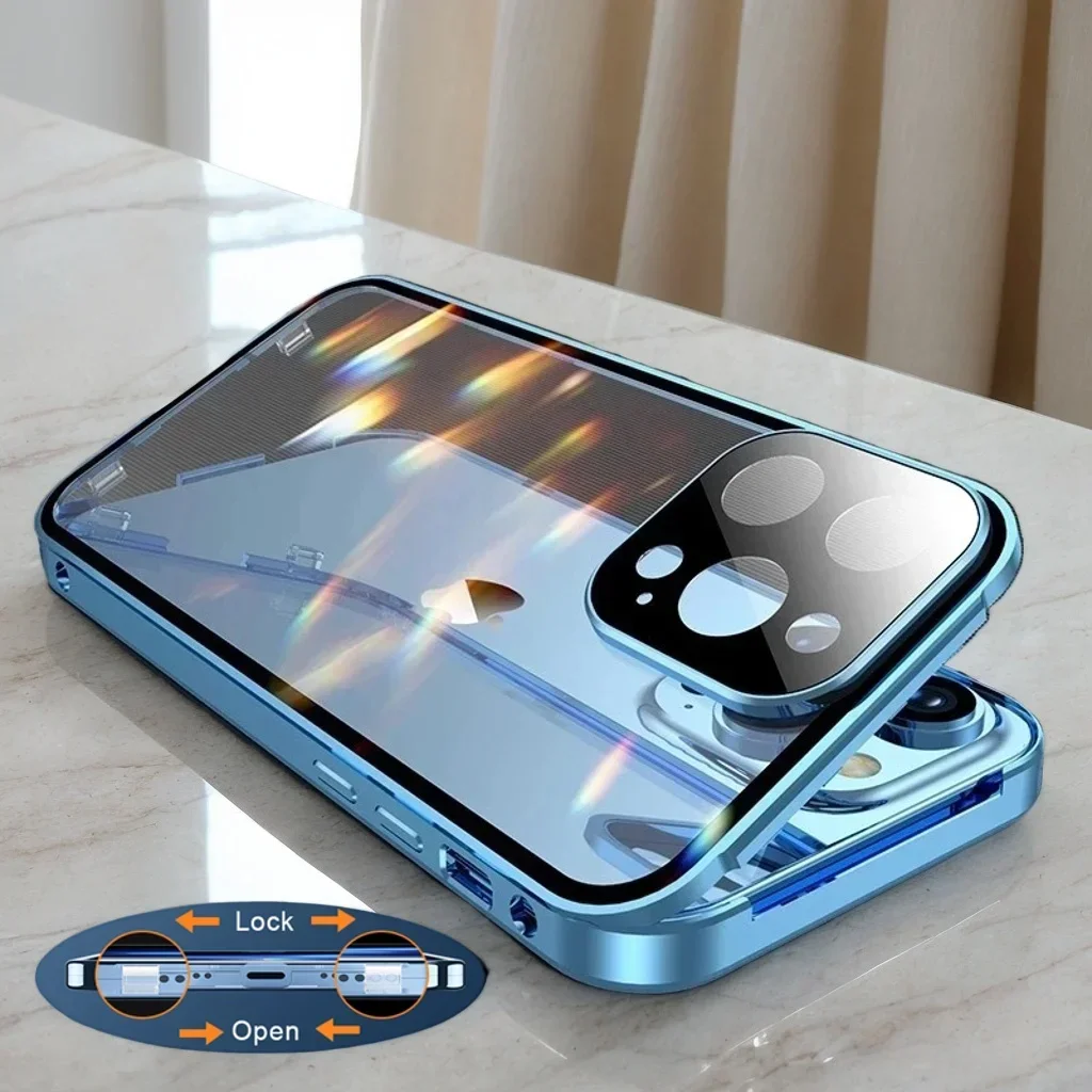 

Metal Magnetic Case For Huawei nova 11i 12S 12 10 9 SE 12i 13i 15 14 Pro Double Side Tempered Glass Front and Back Glass Cover