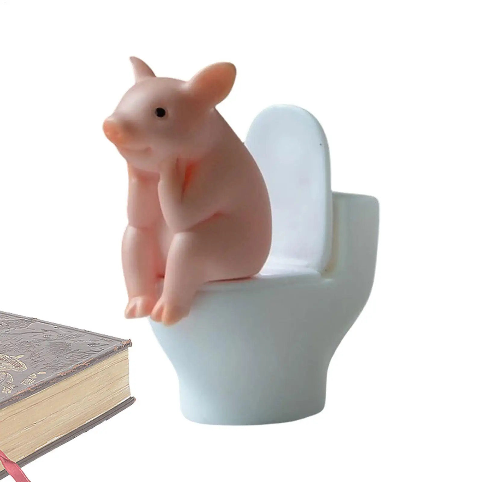 Cute Pig On Toilet Figurine Whimsical PVC Decor Desk Relieves Stress Ornament Exquisite Gift For Friends Home Office Indoor Car