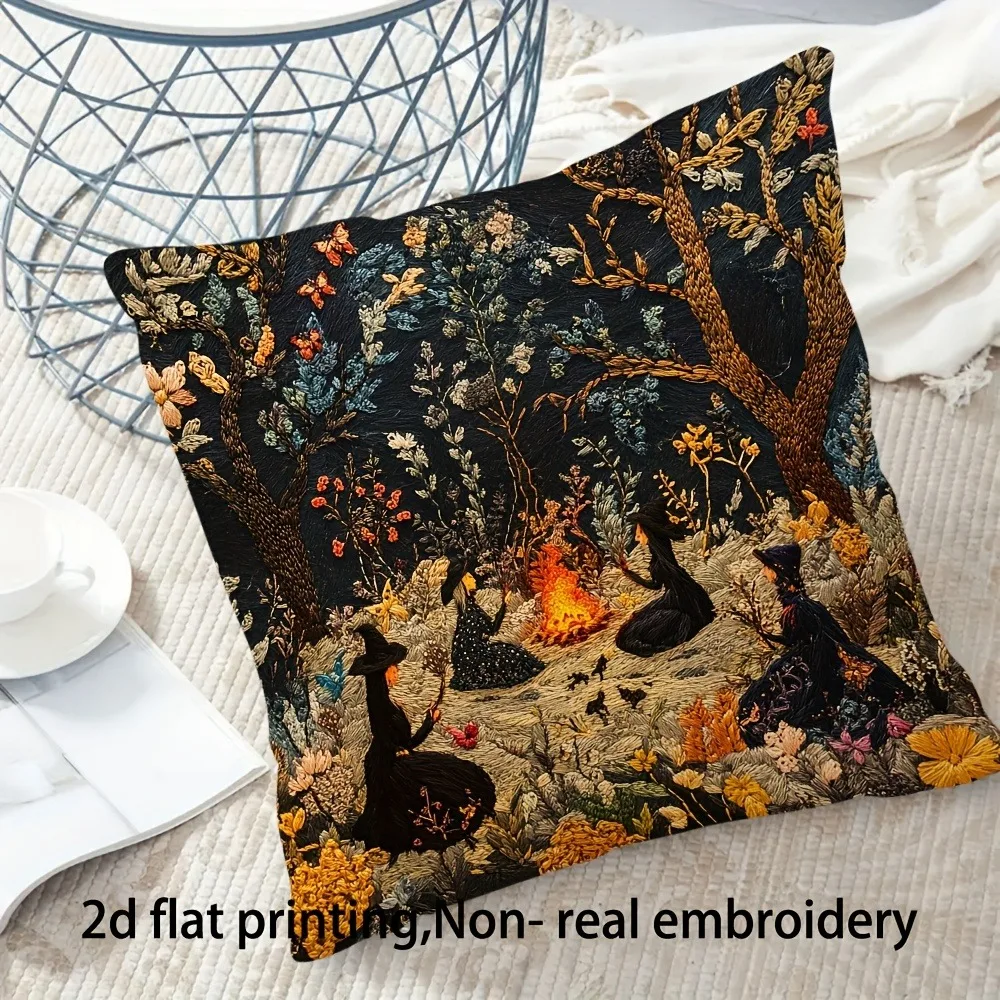 Witchy Forest Scene 2D Flat Printed Pillowcase: Add Magical Charm to Your Space! Sofa cushion cover,home decoration, 2D printing