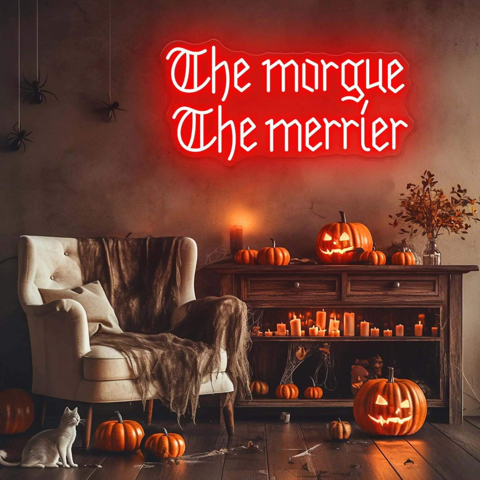 The Morgue The Merrier Neon Sign, Gothic Neon Sign Halloween Decor, Dark Sign Gothic Room Wall Decor, Spooky Sign, Satanic Sign