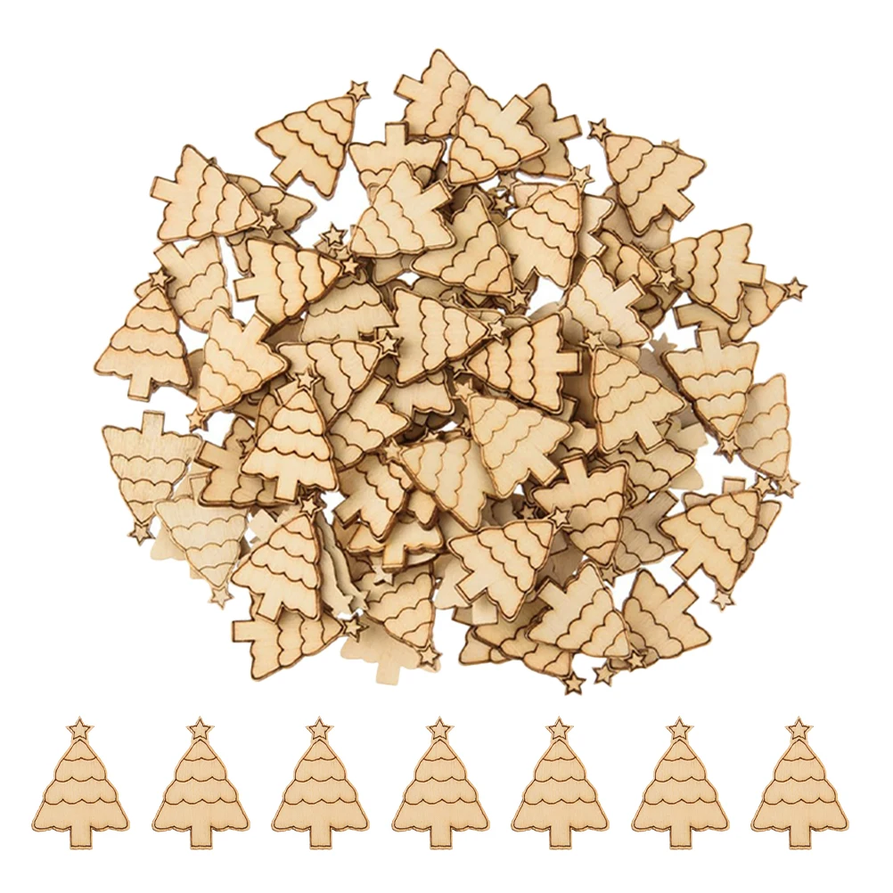 

50Pcs Wooden Christmas Tree Decorations Blank Unpainted Cutouts DIY Craft Kits Holiday Tabletop Displays Christmas Ornament Kits