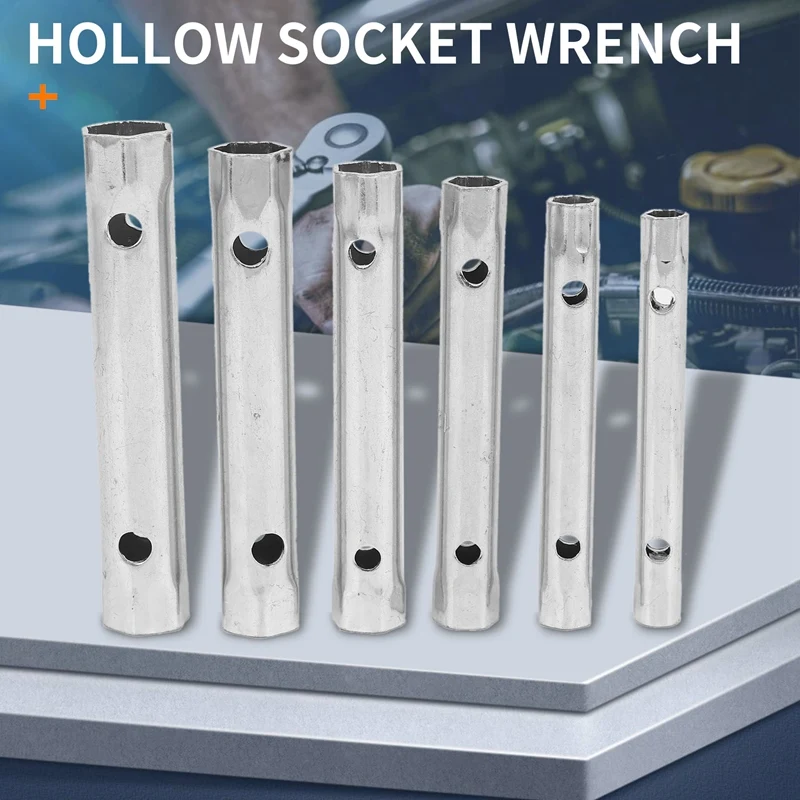 

6 шт., 8-19 мм, метрический трубчатый набор ключей, трубчатый стержень, гаечный ключ для свечей зажигания, стальной двусторонний для ремонта автомобильной санки-ROWI