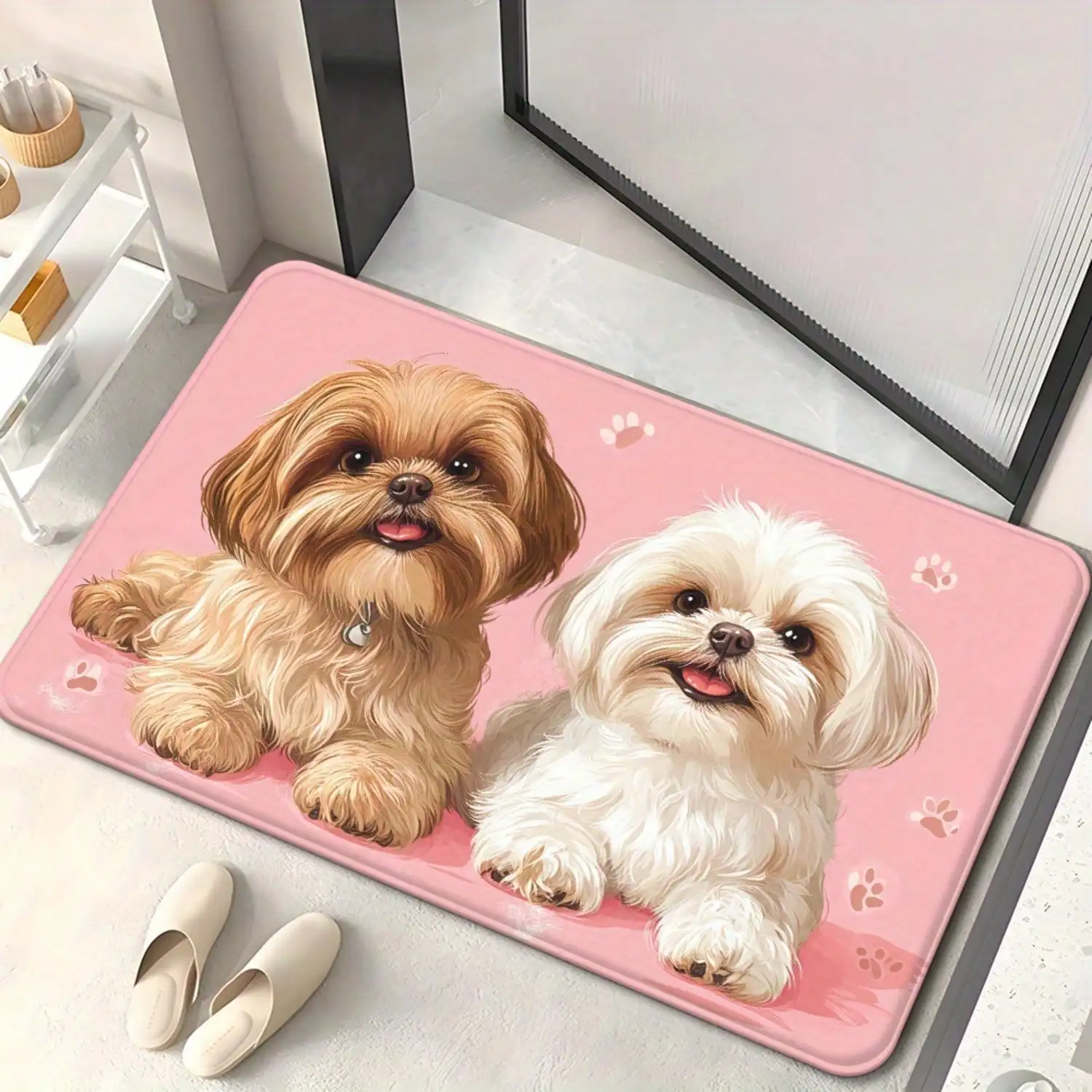 1pc Of Flannel Doormat Suitable For Outdoor And Indoor Use, Perfect As A Souvenir Or Holiday Gift. It Features A Cute Shih Tzu Design With An Adorable Dog