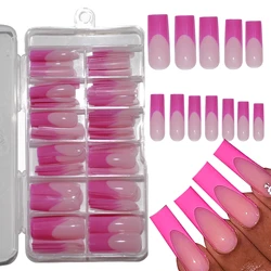 120Pc Rose Red French Tip Press on Nails Long Square Fake Nails Nude Glossy Pink Coffin False Nails Acrylic Reusable Ballet Nail