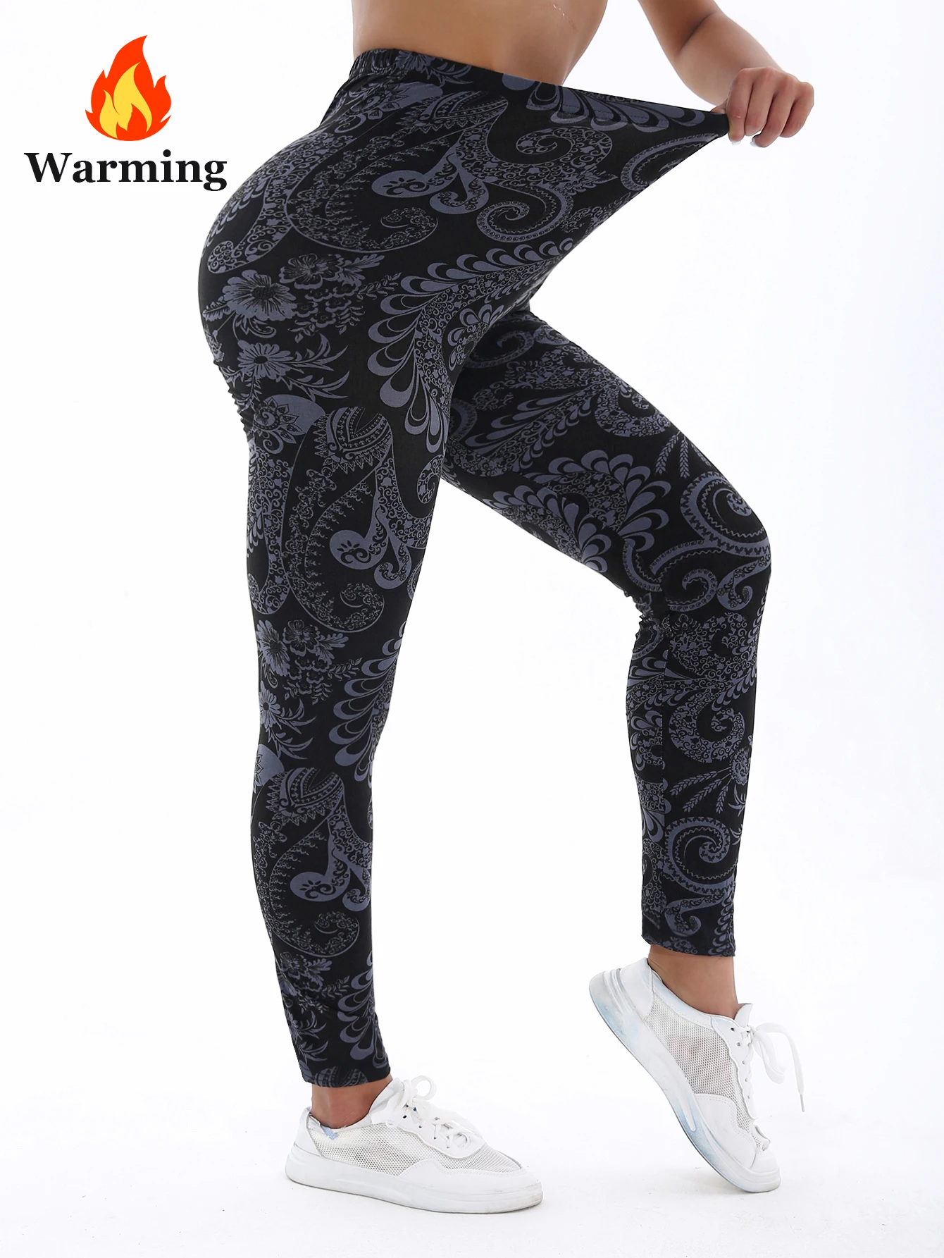 Autunno Inverno 1PACK Fondo nero da donna Fiore Vite e velluto Legging stretto spesso Sport casual Pantaloni da yoga eleganti