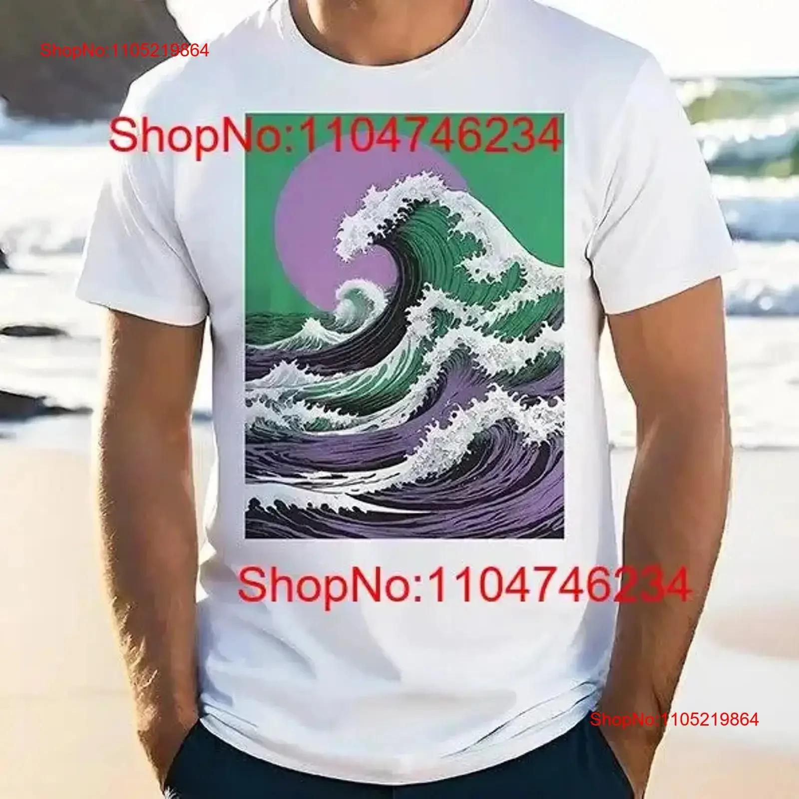 Camiseta japonesa VIOLA VERDE onda SURF BEACH OCEAN VIBES Cool Surf vintage lavada elegante transpirable ligeramente Casual