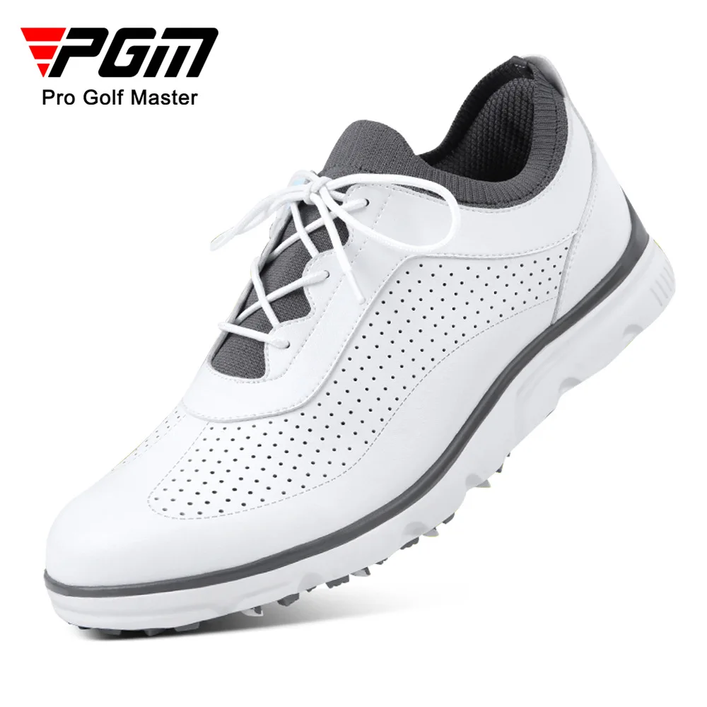 PGM 2022 Men Golf Shoes Anti-Slip Spikes Breathable Quick Lacing Casual Sneakers Sports Flying Woven Microfiber Leather Shoe