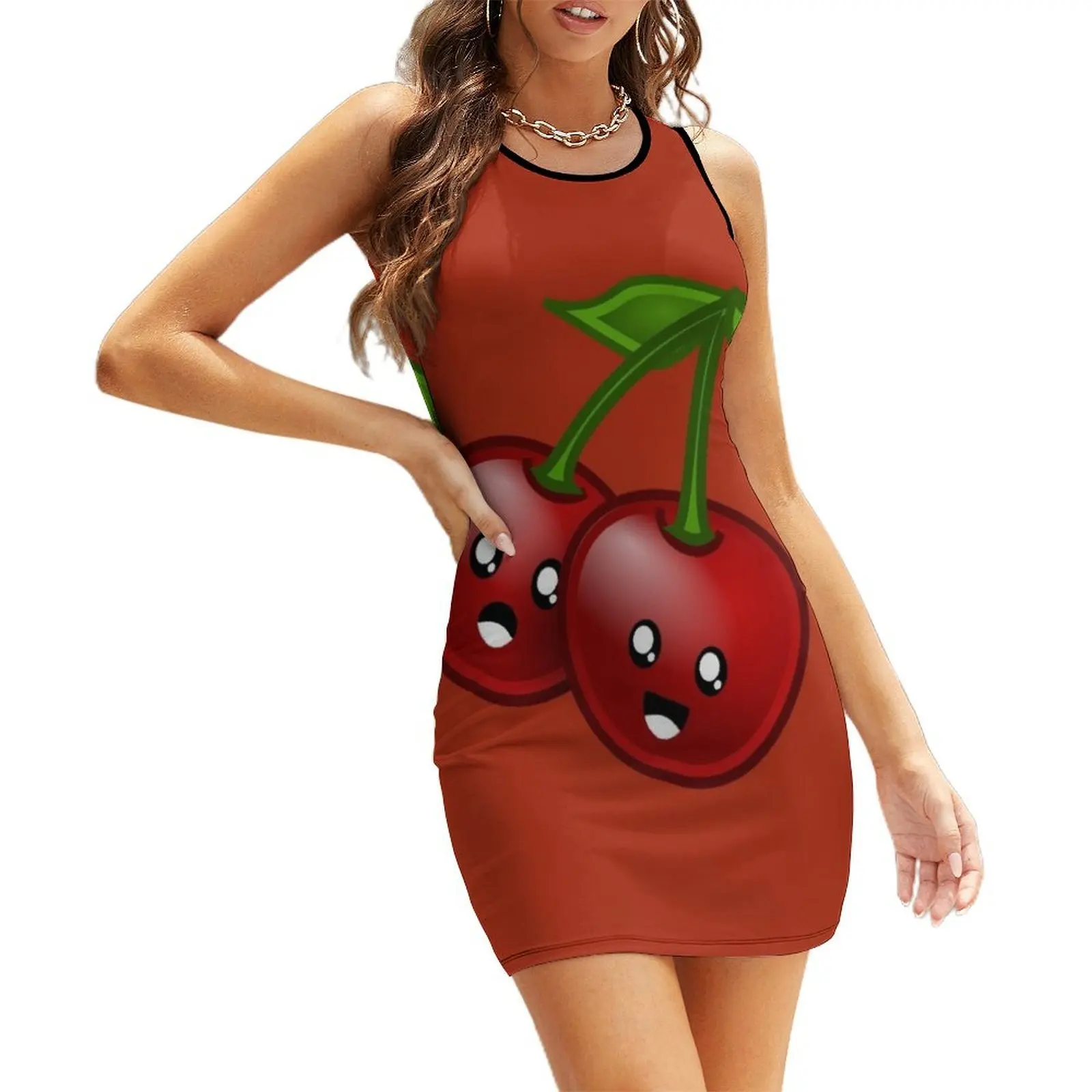 

Sweet cherries / fruit / face Sleeveless Sundress cocktail dresses women's evening dresses Woman fashion