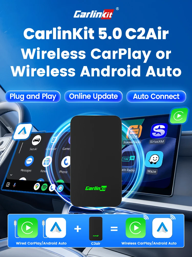 CarlinKit 5.0 C2Air draadloze adapter Draadloze CarPlay Android Auto Plug & Play 2,4 Ghz & 5,8 Ghz WiFi BT Auto-verbinding voor OEM-auto's - afbeelding 2