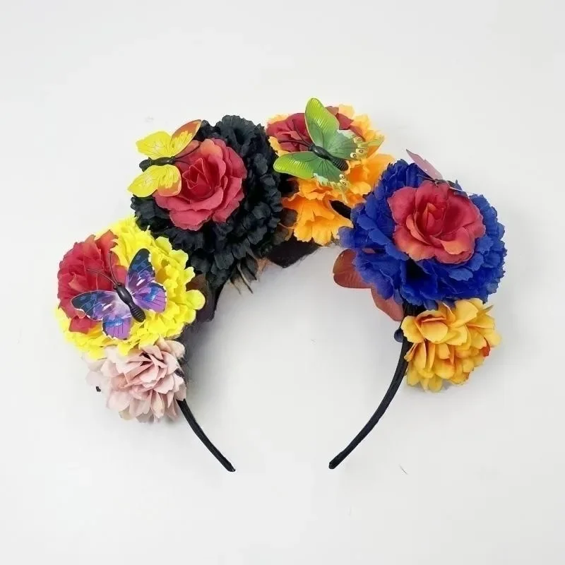 Mexican headband simulation butterfly Dia de los muertos headband for the Day of the Dead makeup dance party headband