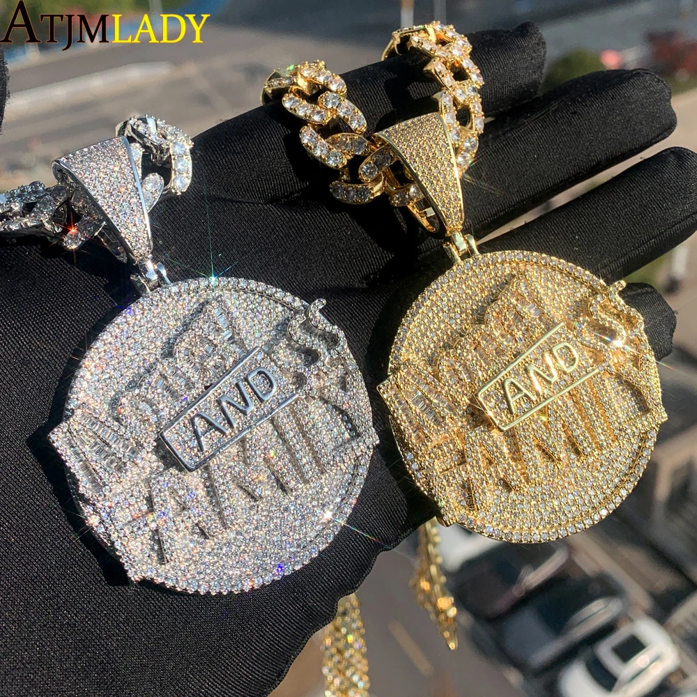 New Men Women Hip Hop Round Momey Family Pendant Necklace Iced Out Bling 5A Cubic Zirconia With 12MM Cuban Chain Jewelry