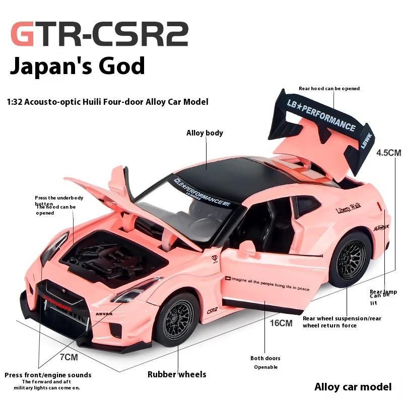 1:32 GTR-CSR2 Alloy Car Model w/ Pull-Back Action, Collectible Racing Toy for Kids, Fun Auto Enthusiast Gift