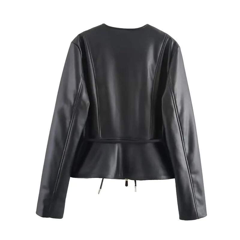 กระโปรงทรงเอ ผู้หญิง ฤดูใบไม้ผลิ 2025 เสื้อโค้ททรงสลิม แขนยาว หนังเทียม รุ่นใหม่ล่าสุด ชายกระโปรงบาน แฟชั่นสำหรับสุภาพสตรี