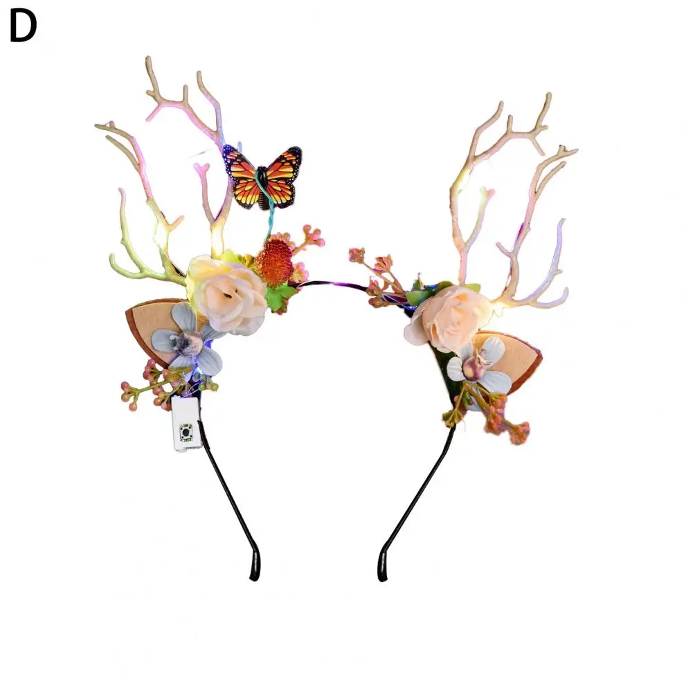 Argola de cabelo de plástico, confortável, argola de cabelo de natal, luz led, argola de cabelo de natal com flor, borboletas, decoração para festas