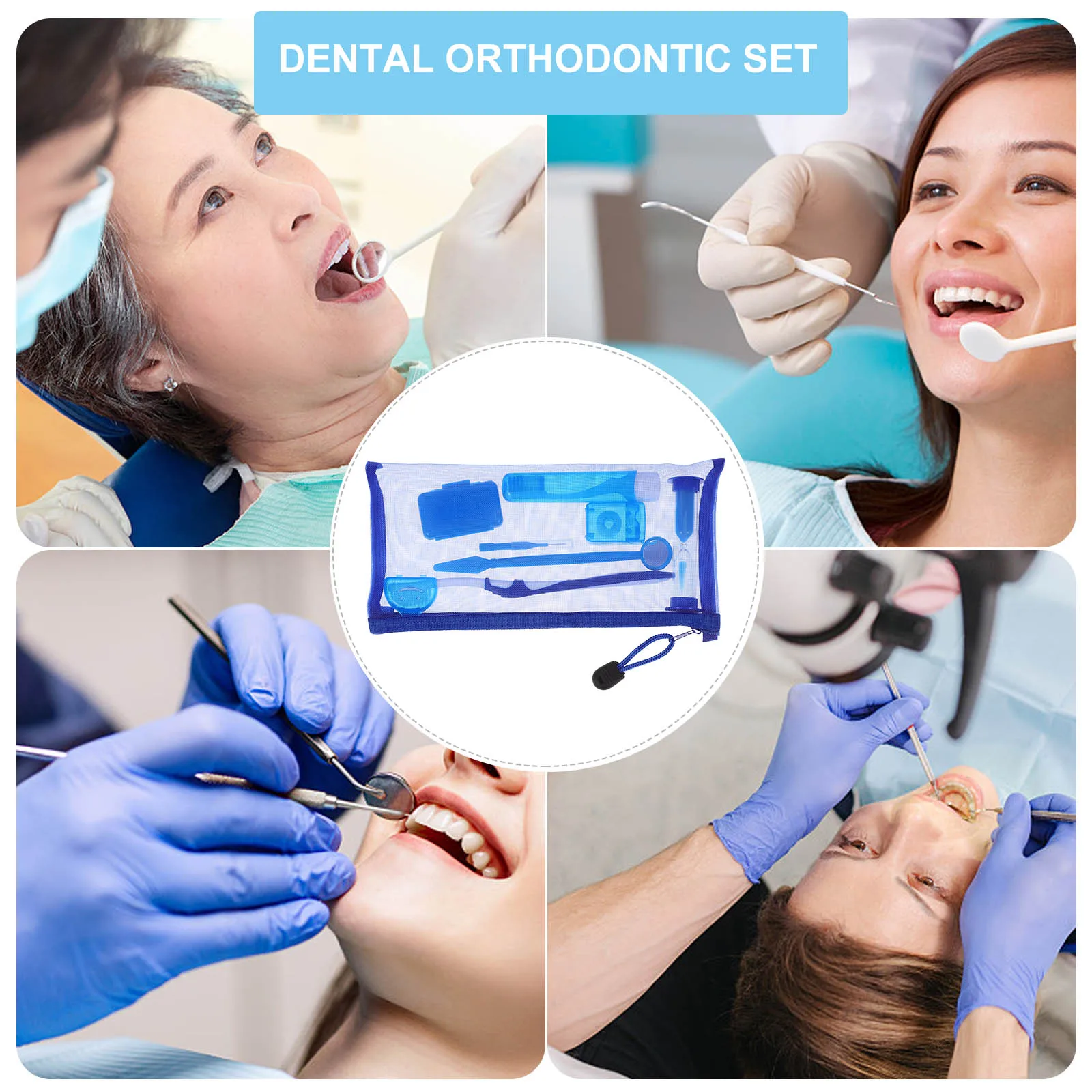 

Portable False Teeth Dental Orthodontic Set Oral Care Kit with Mirror Brush Wax Tools for Home Cleaning Daily Use