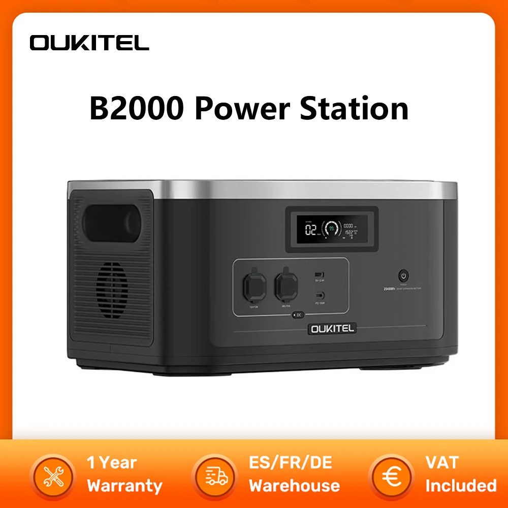 OUKITEL B2000 Power Station 2048Wh LiFePO4 Battery Pack 2 Expansion Port 200W Solar Charger  Suitable for Home Outdoor Travel