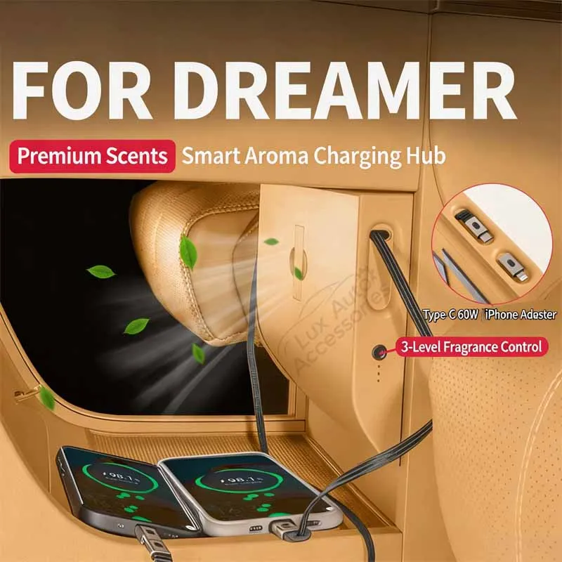 For VOYAH DREAM 2025-2027 Center Console Aroma Hub Multi-functional Car Charger Fast Charge Modification Accessories