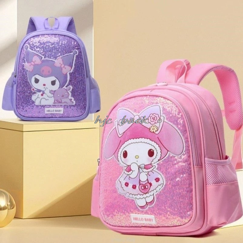 Mochila infantil Kuromi Melody Cartoon Schoolbag, jardim de infância, meninos e meninas, fofa, linda, marca de moda, bolsa de 2 ombros, infantil