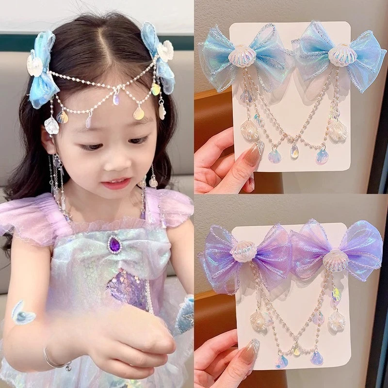 

Супер фея с бантом, цепочка на лоб, заколка для волос, детский лоб, голова принцессы, кисточка, заколка для волос русалки, аксессуары для волос для маленьких девочек