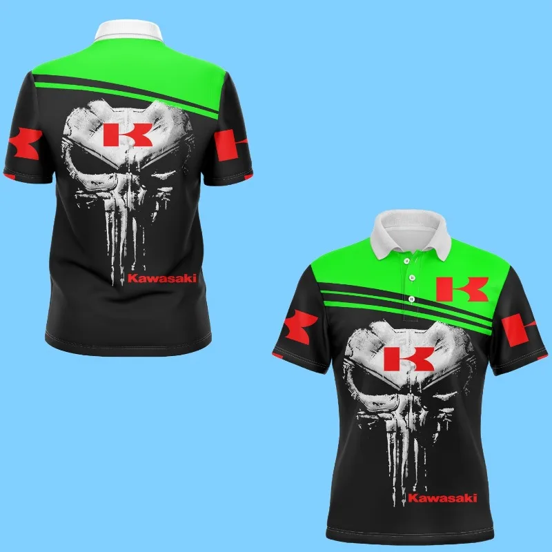 

MOTO-2025 Summer New 3D Printed Kawasaki Motorcycle Polo Shirt Men's Street Leisure Sports Fashion Button Polo Shirt