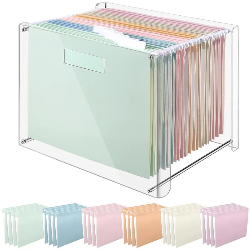 

24 Hanging File Folder with Acrylic Organizer for Letter/a4 Size Desktop Clear File Storage Box with Handles for Home Work Offic