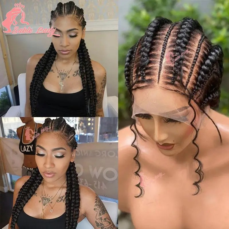 JGreeting-Perruques tressées en dentelle synthétique pour femmes noires, tresses de boîte sans nœuds, tresses Cornrow, perruques de cheveux africains, 36 en effet