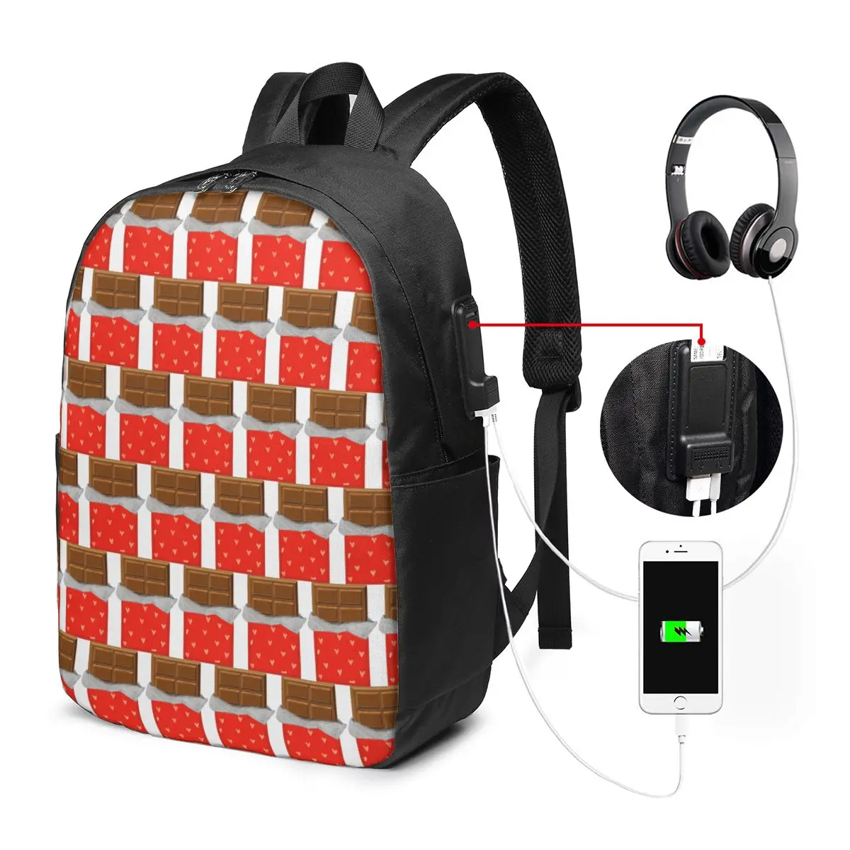 Chocolate Bar Foil Wrap Backpack Travel Notebook Bag Computer College Student School Bag Laptop Shoulder Bags for Men Women