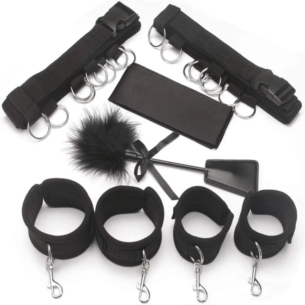 BDSM Set Spielzeug Sex Handschellen für Paar Erwachsene Kit BDSM sexuelle Handschellen Augenbinde Strapon Bett Bondage Erotik Sklave Sado masochismus