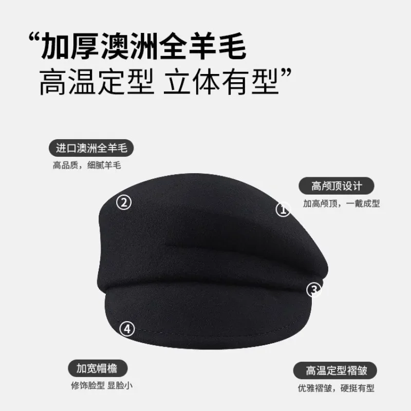 Women's Autumn Winter Vintage Wool Newsboy Beret Hat Slim Face Riding Hat