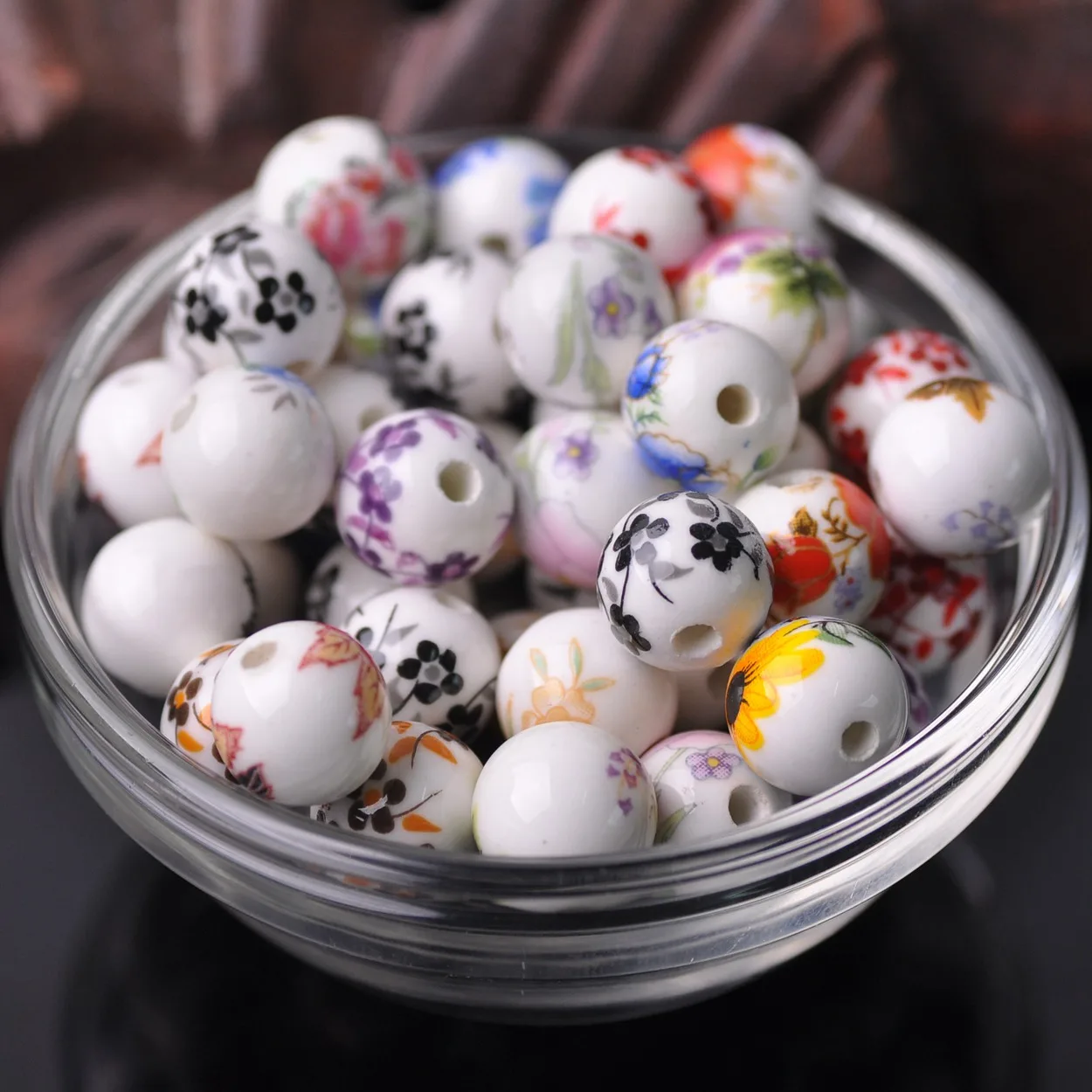 20pcs Round Millefiore Ceramic Beads Flower Bead 8 10 12mm Big Hole Porcelain Loose Bead Diy Earring Jewelry Findings Handmade