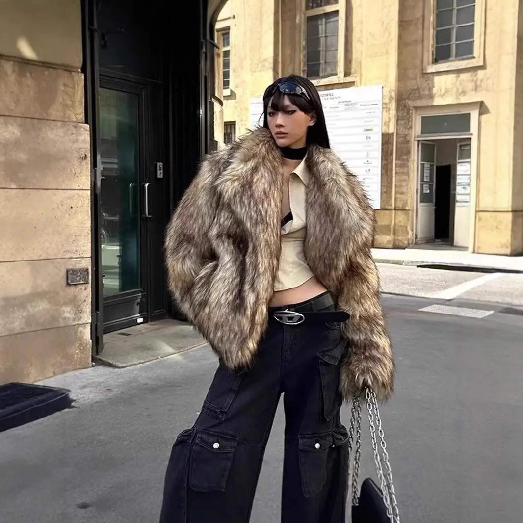 

Eco-Friendly Mink Fur Coat Stand Collar Long Sve Women's Jaet Waist-Cinching Sle European Faion Winter Outerwear