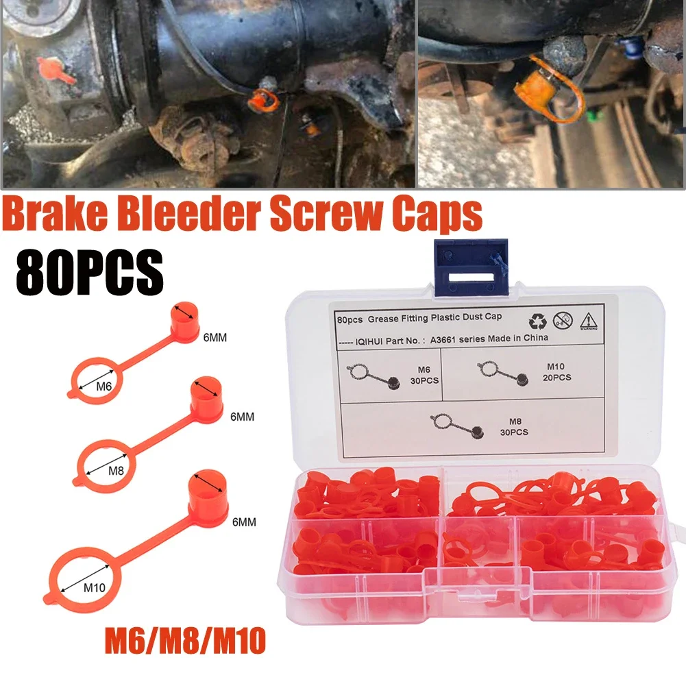 Kits Brake Bleeder Screw Cap 80pcs/Set Dust Cover Fitting Grease Zerk M6/M8/M10 On The NozzleAccessories Red Rubber