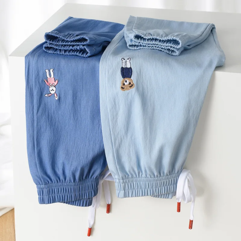 

Children New Mosquito Repellent Pants Summer Thin Denim Girls Jeans Big Clothing Boys Spring Fashion LOOSE Solid Elastic Waist