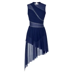 Adult Women Dance Dress Costume Figure Skating Modern Jazz Ballet Tutu Skirt Lyrical Dance Performance Competition Sparkle