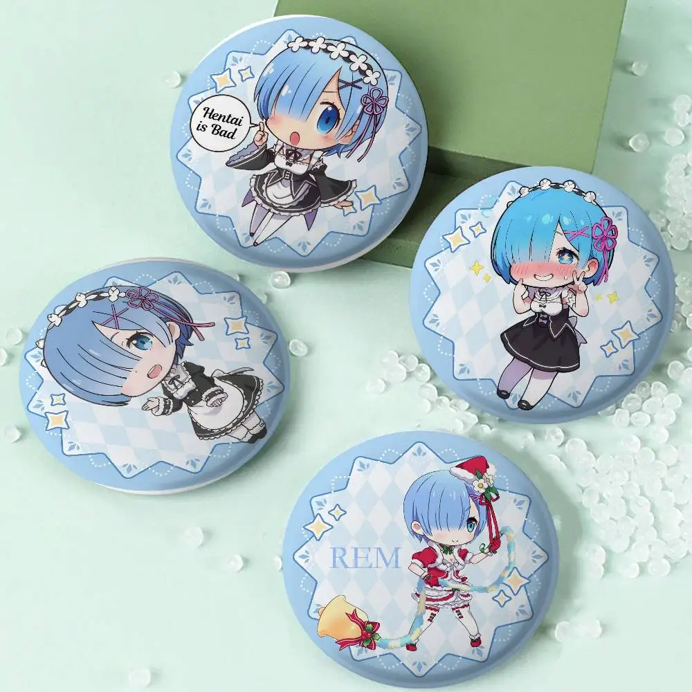 Kawaii REM انمي ياباني إعادة صفر شارات لطيفة أنيمي شارة ليزر مستديرة الكرتون بروش الملابس ظهره اكسسوارات التلبيب