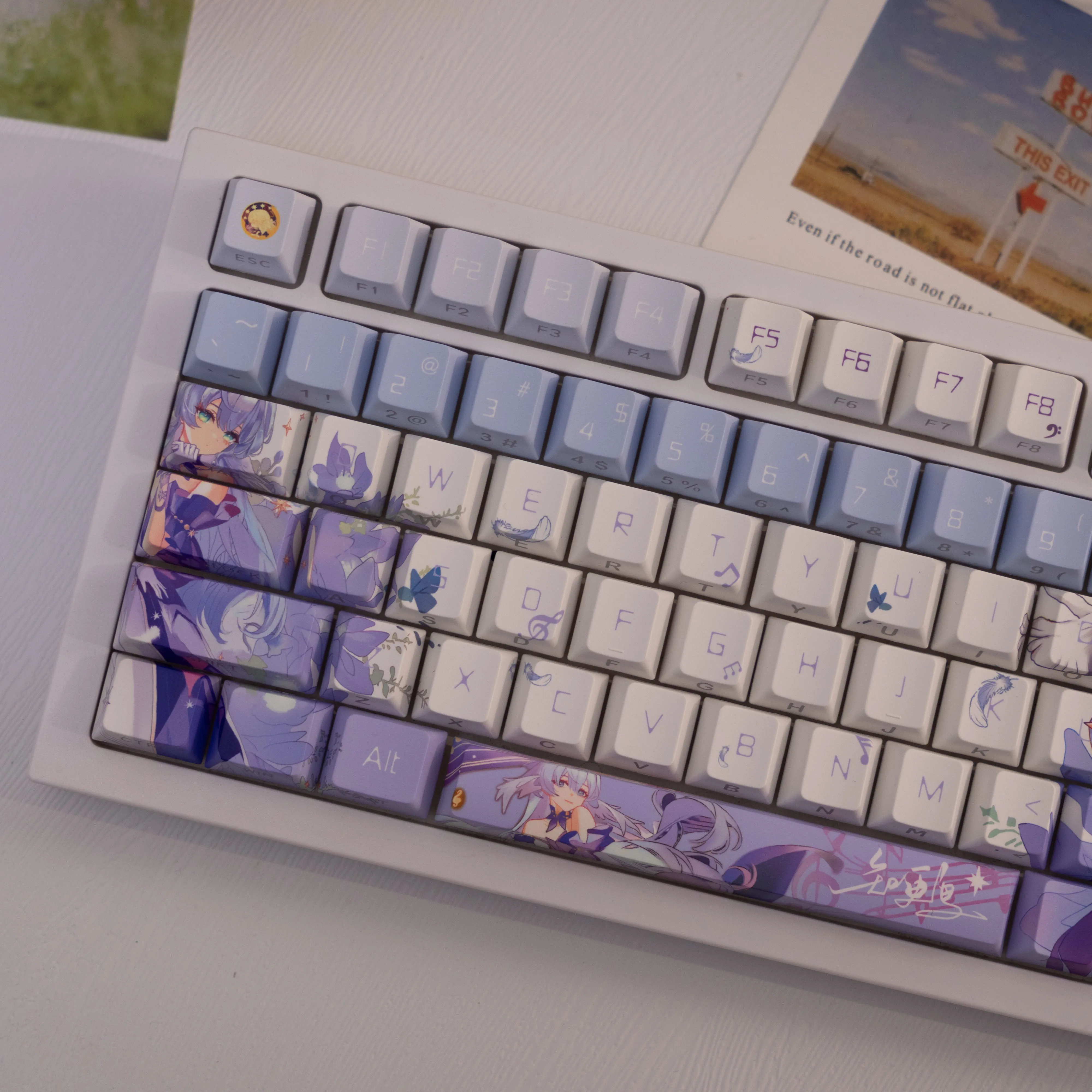 138Key Robin PBT Keycap Side Engraved Translucent Dye-Sublimation,Compatible with MX for  Keyboard Fit 61/64/68/87/96/104/108