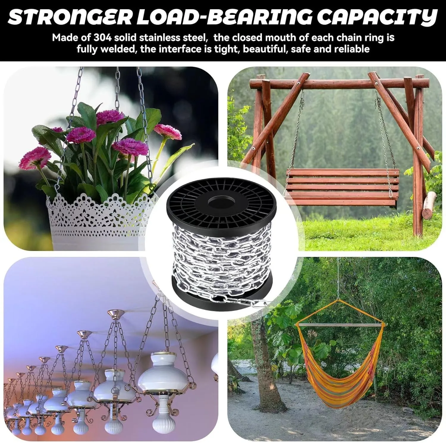 Stainless Steel Hanging Chain Metal Link Utility Jack Chain for Hanging Home Outdoor Camping
