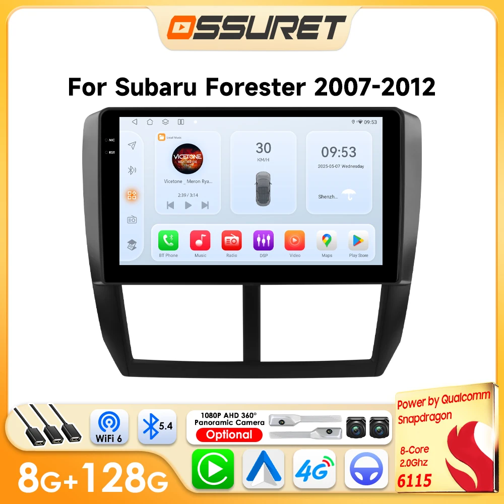 Android Autoradio für Subaru Forester 2007-2012 9-Zoll Touchscreen Autoradio Kabelloses Carplay Multimedia-Player GPS 6115 Audio