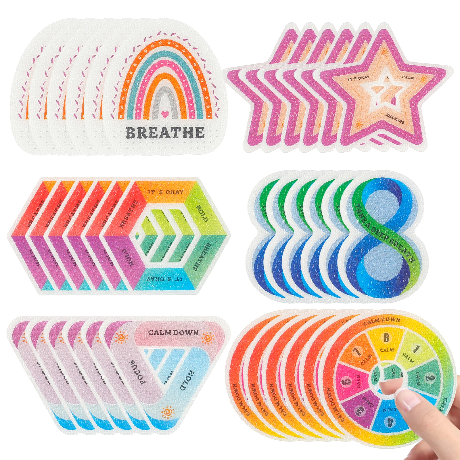 36Pcs Calm Stickers Set 6 Styles Creative Tactile Rough Textured Stickers Anti-Stress Sensory Stickers Assorted Calming Stickers